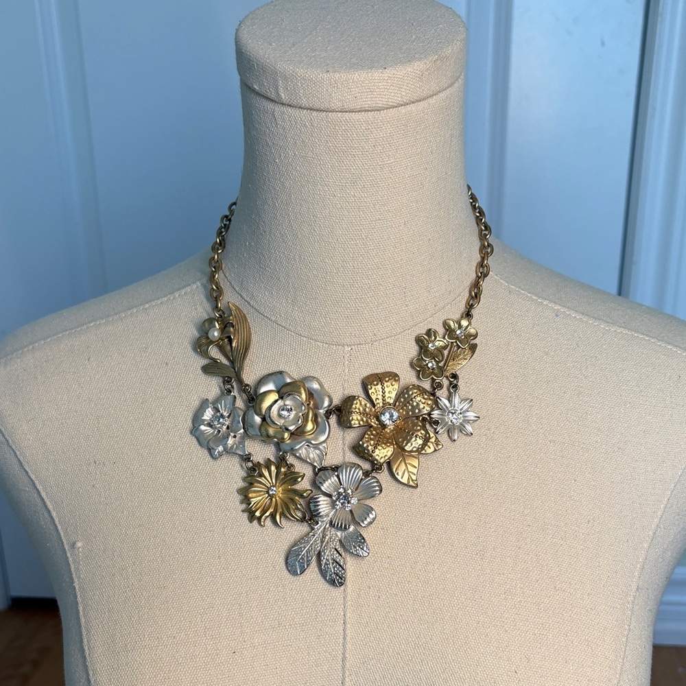 Floral Gold and Silver Statement Necklace